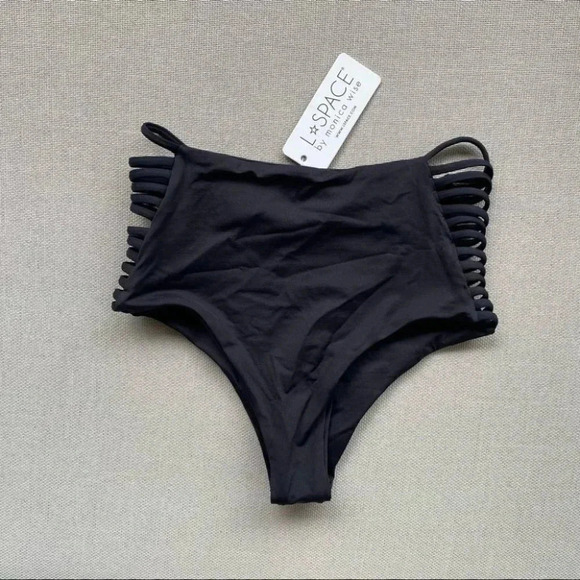 NWT L*Space Harrington Bitsy Swim High Waist Bikini Bottoms in Black - Picture 5 of 7